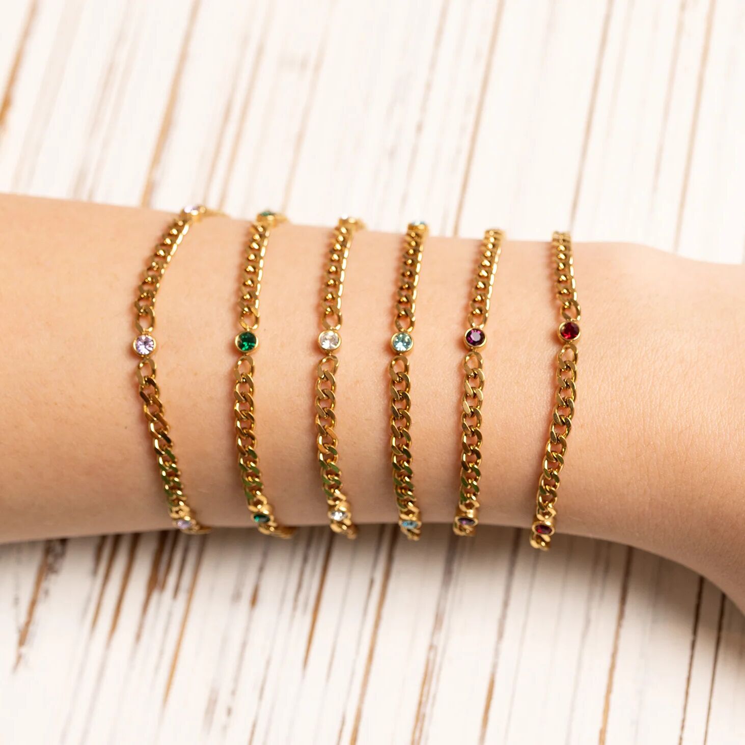 18K Gold PVD Station Birthstone Bracelet
