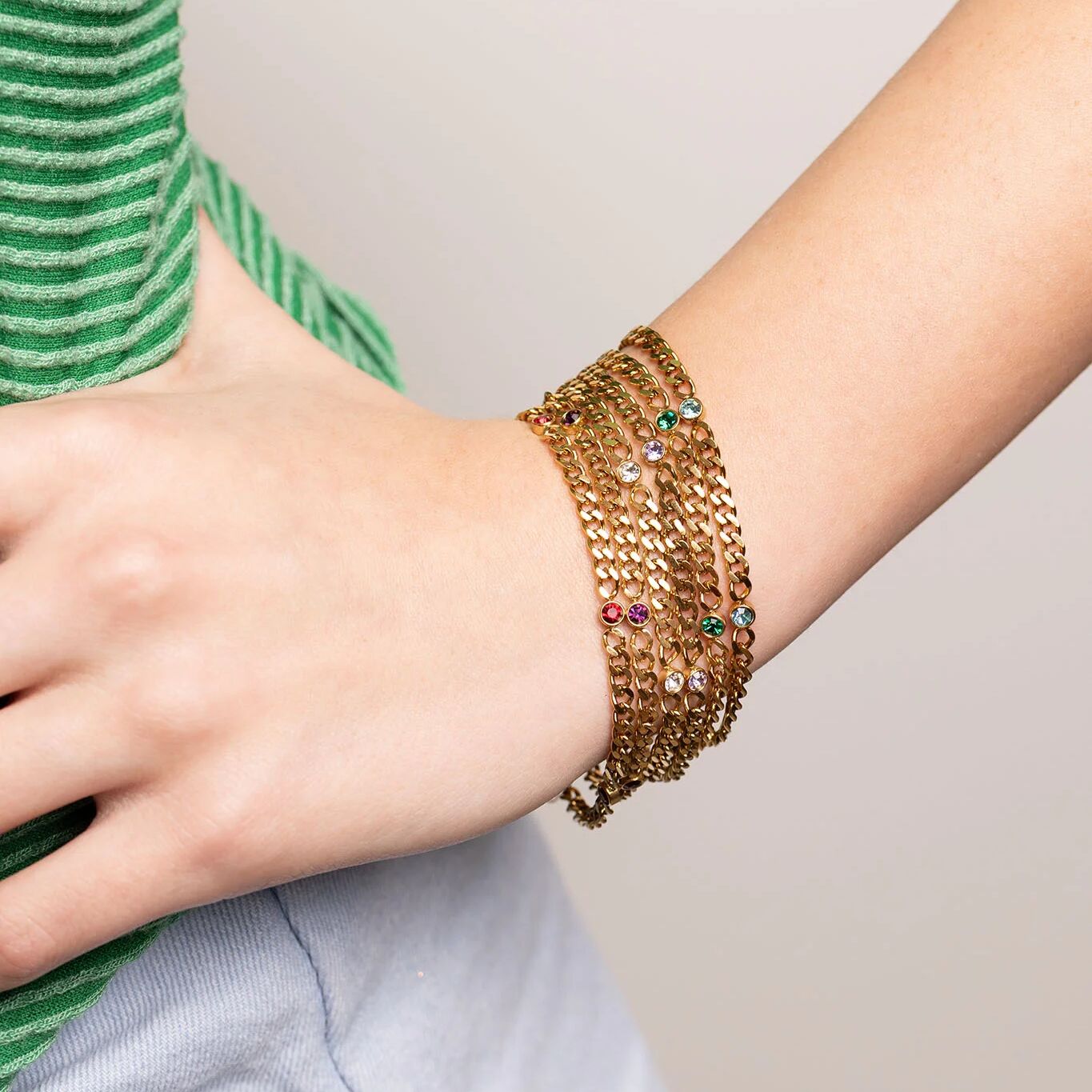 18K Gold PVD Station Birthstone Bracelet