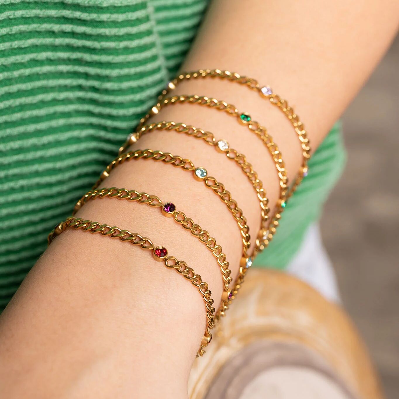 18K Gold PVD Station Birthstone Bracelet