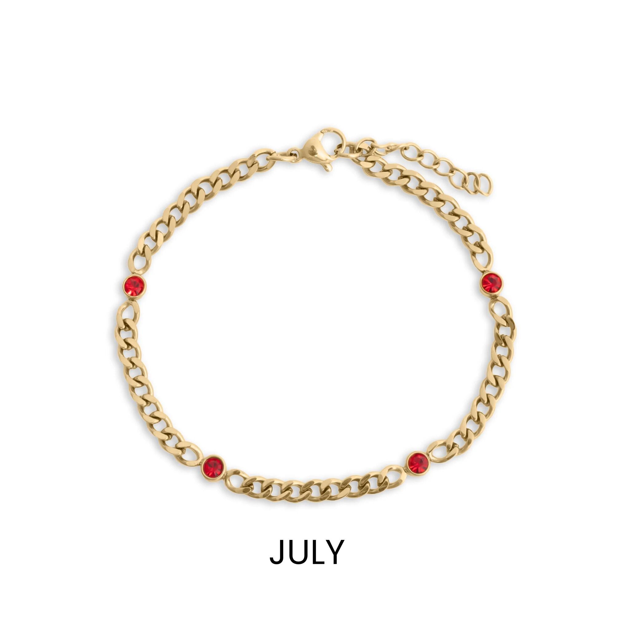 18K Gold PVD Station Birthstone Bracelet