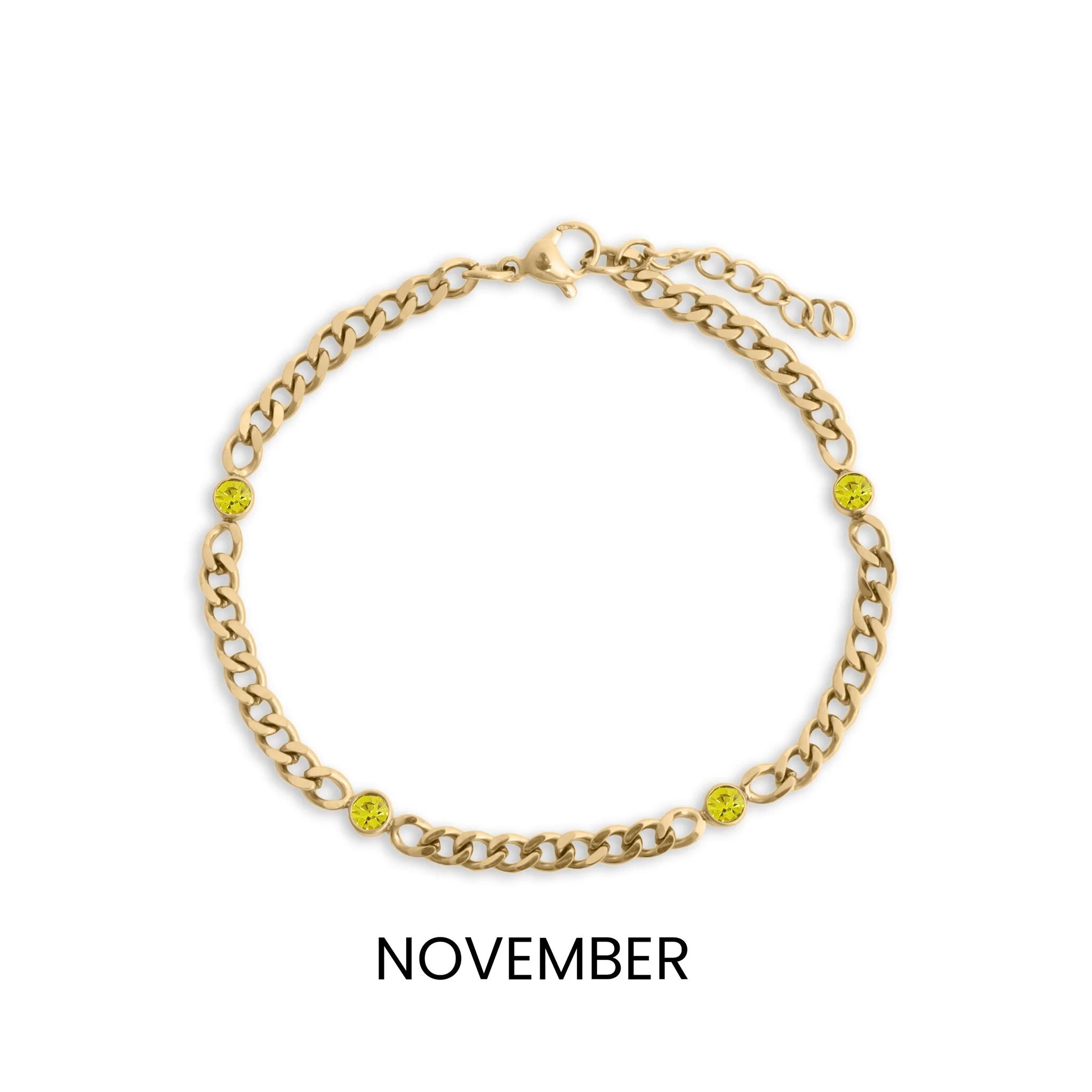 18K Gold PVD Station Birthstone Bracelet