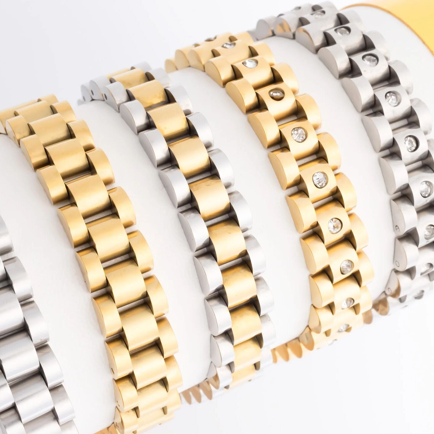18K Gold Stainless Steel  Mixed Metal Watch Band Bracelet
