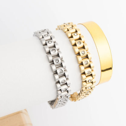 18K Gold Stainless Steel Watch With Stones Band Bracelet