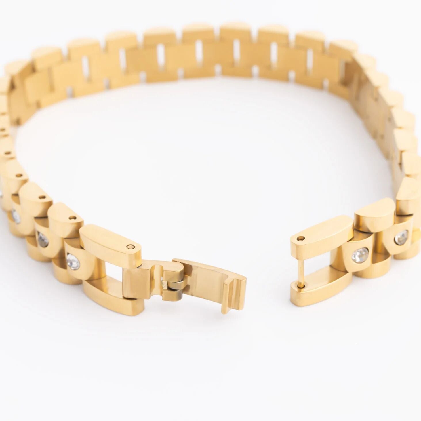 18K Gold Stainless Steel Watch With Stones Band Bracelet