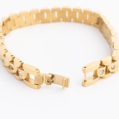 18K Gold Stainless Steel Watch With Stones Band Bracelet