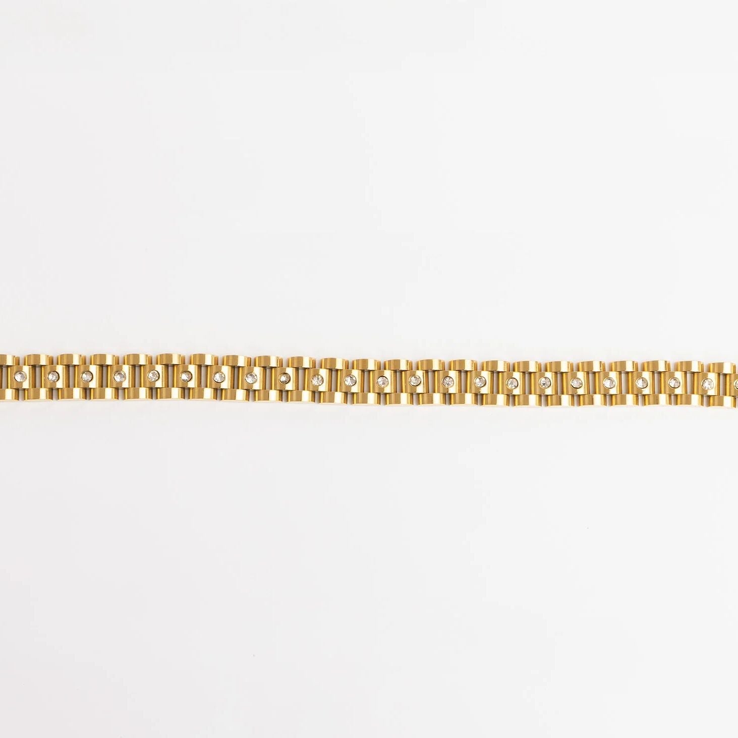 18K Gold Stainless Steel Watch With Stones Band Bracelet