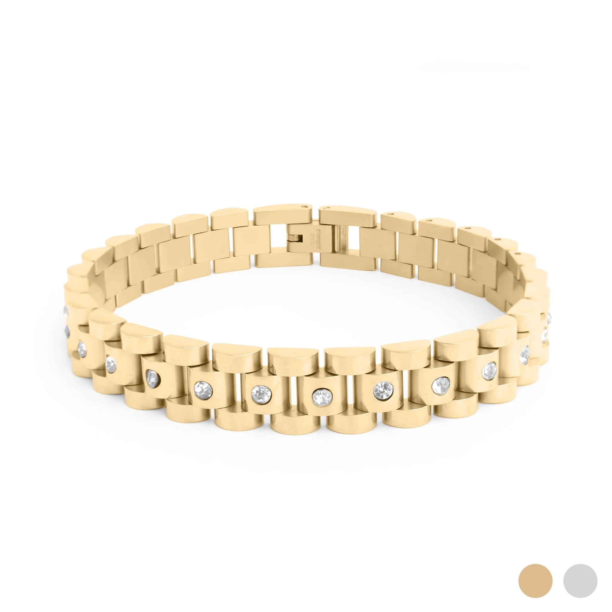 18K Gold Stainless Steel Watch With Stones Band Bracelet