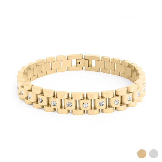 18K Gold Stainless Steel Watch With Stones Band Bracelet