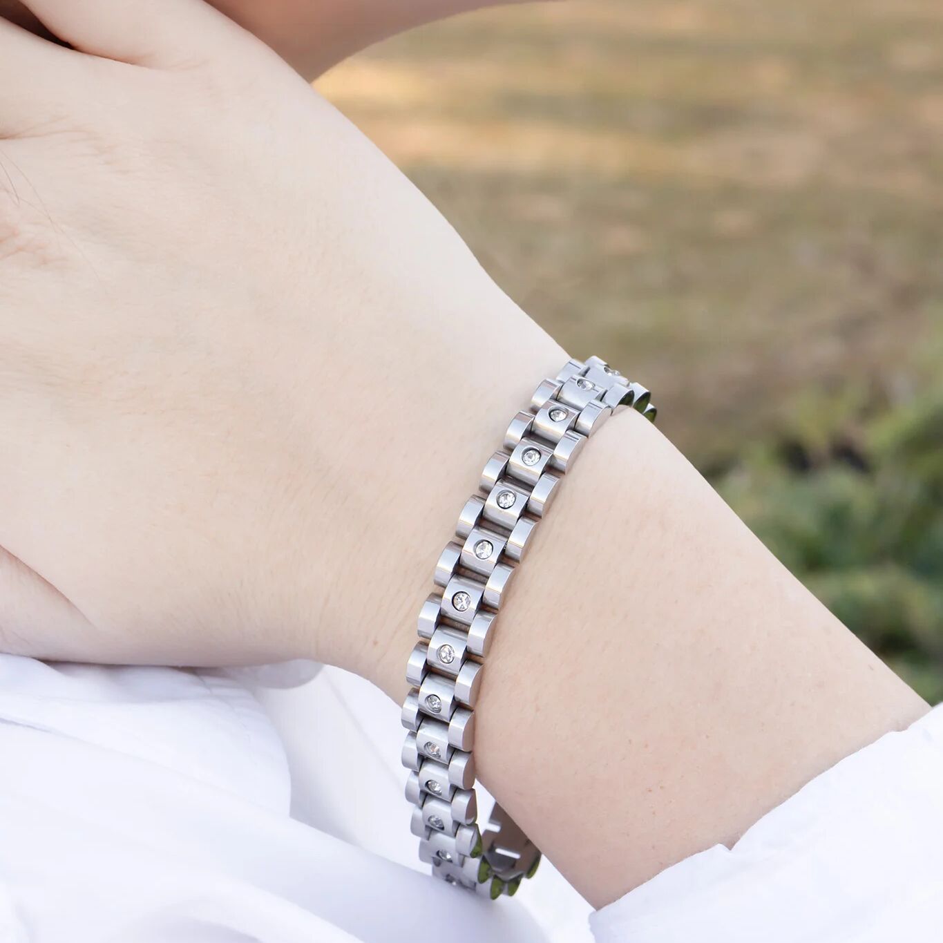 18K Gold Stainless Steel Watch With Stones Band Bracelet