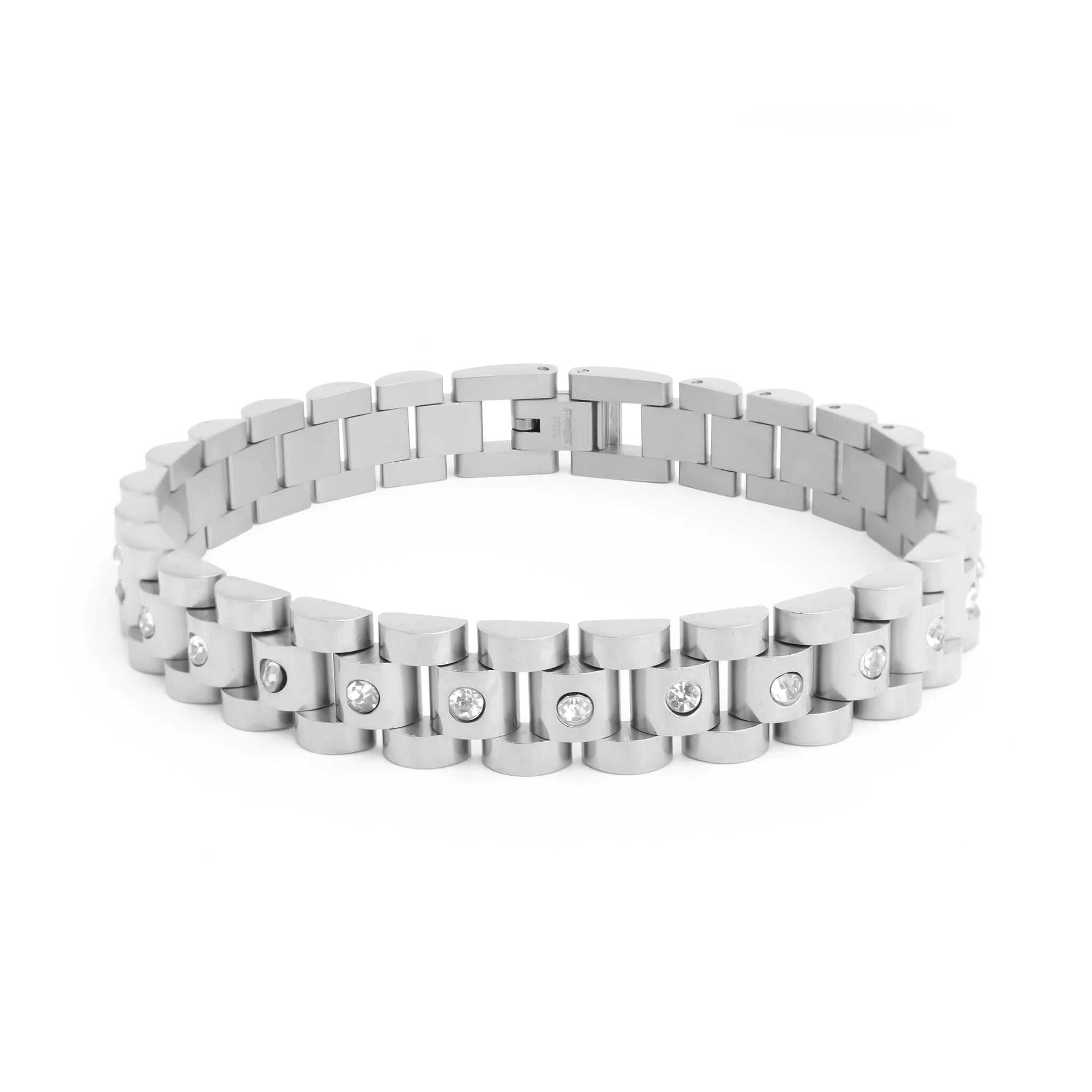 18K Gold Stainless Steel Watch With Stones Band Bracelet