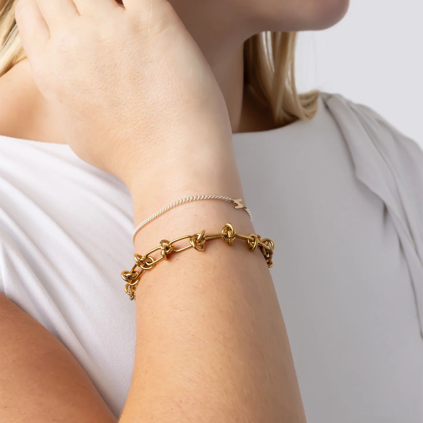 18K Gold PVD Stainless Steel Knotted Chain Bracelet