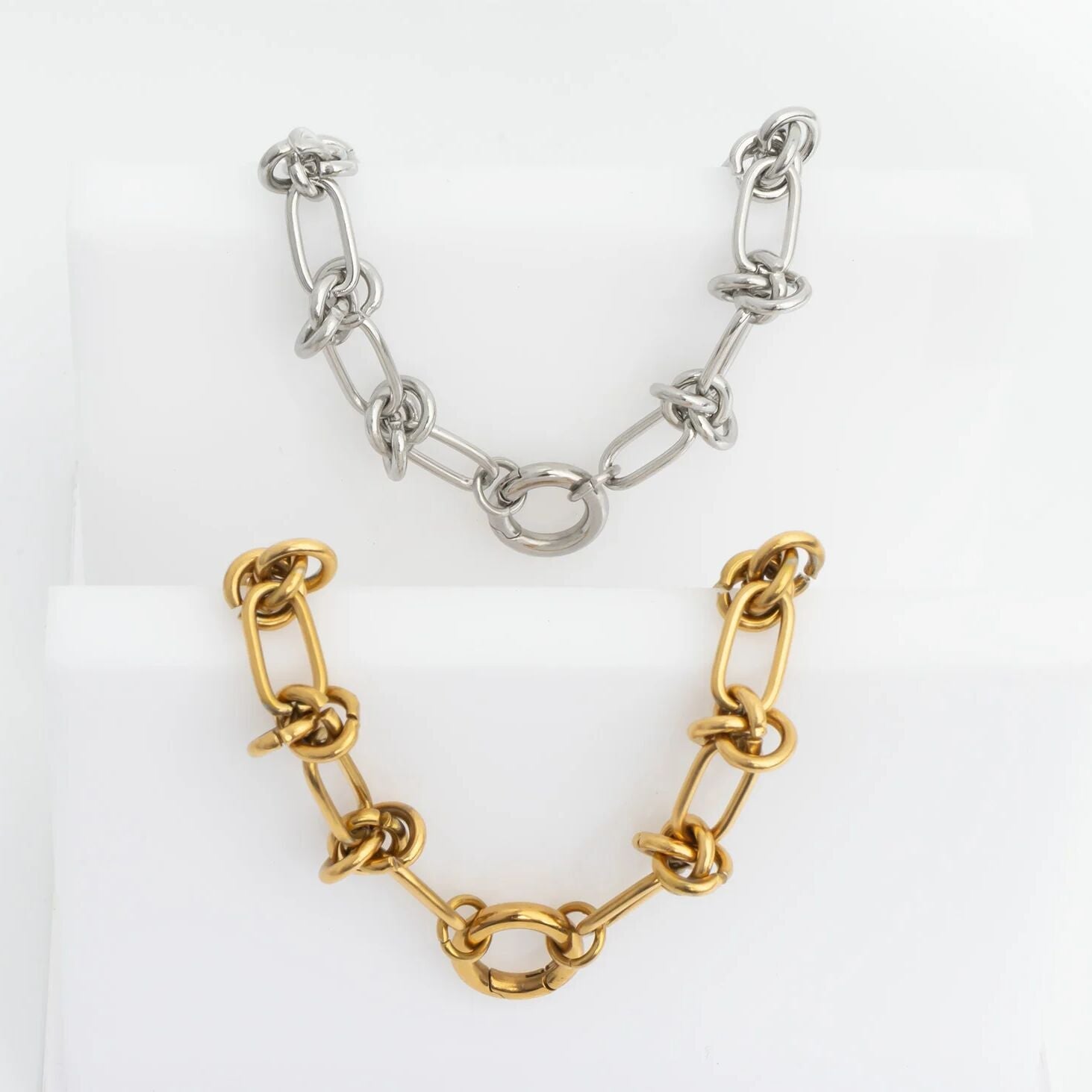 18K Gold PVD Stainless Steel Knotted Chain Bracelet