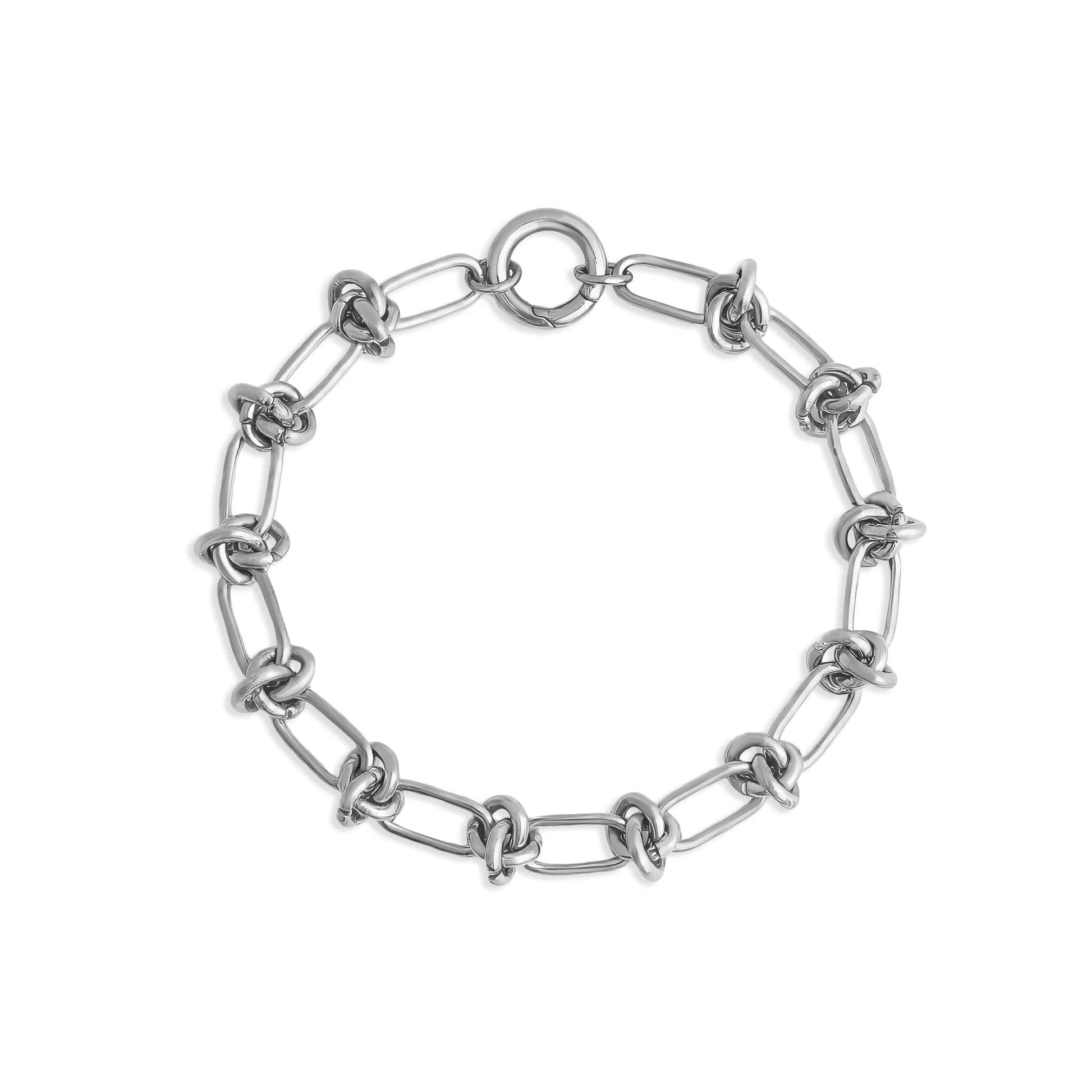 Silver chain bracelet on a white background