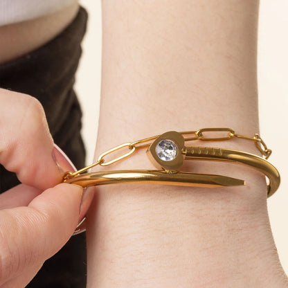 18K Gold PVD Stainless Steel Heart with Stone Bangle Bracelet