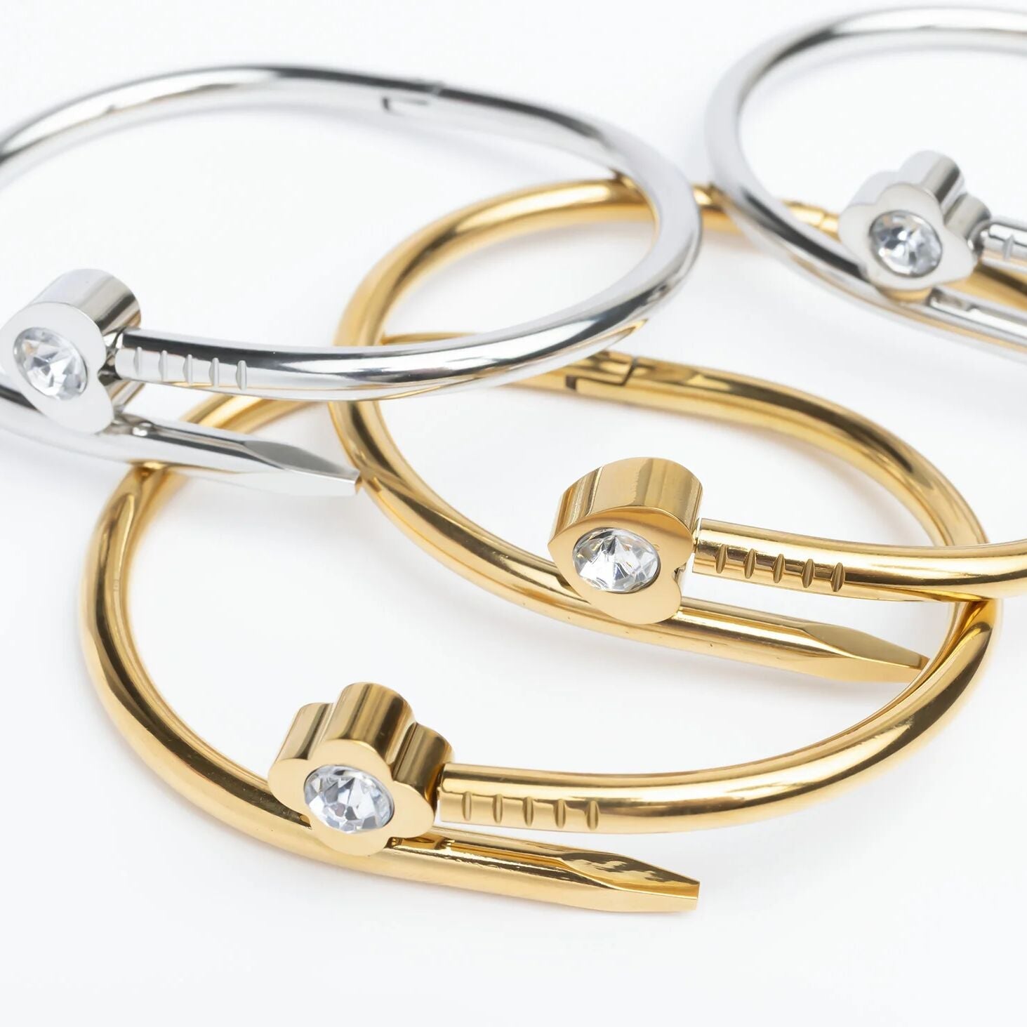 18K Gold PVD Stainless Steel Heart with Stone Bangle Bracelet