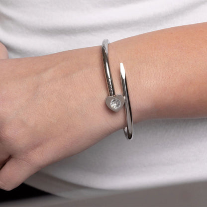 18K Gold PVD Stainless Steel Heart with Stone Bangle Bracelet