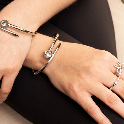18K Gold PVD Stainless Steel Heart with Stone Bangle Bracelet