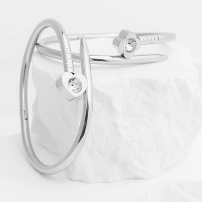 18K Gold PVD Stainless Steel Heart with Stone Bangle Bracelet