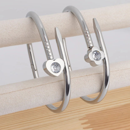 18K Gold PVD Stainless Steel Heart with Stone Bangle Bracelet