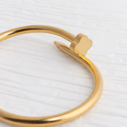 18K Gold PVD Stainless Steel Floral Nail Bangle Bracelet