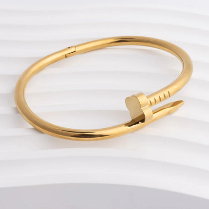 18K Gold PVD Stainless Steel Floral Nail Bangle Bracelet