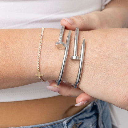 18K Gold PVD Stainless Steel Floral Nail Bangle Bracelet