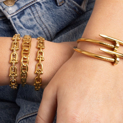 18K Gold PVD Stainless Steel Stone Hardware Bangle Bracelet