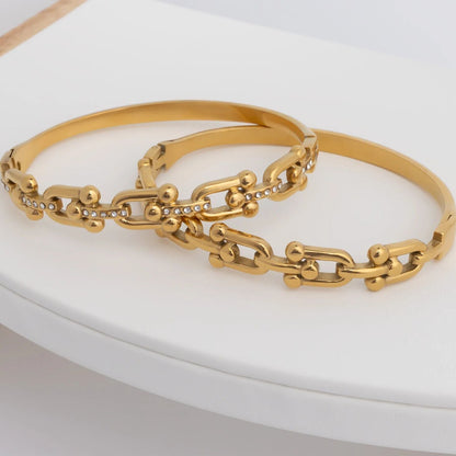 18K Gold PVD Stainless Steel Stone Hardware Bangle Bracelet