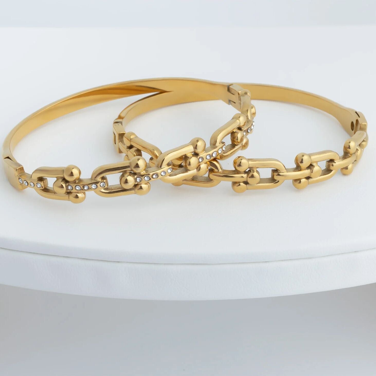 18K Gold PVD Stainless Steel Stone Hardware Bangle Bracelet