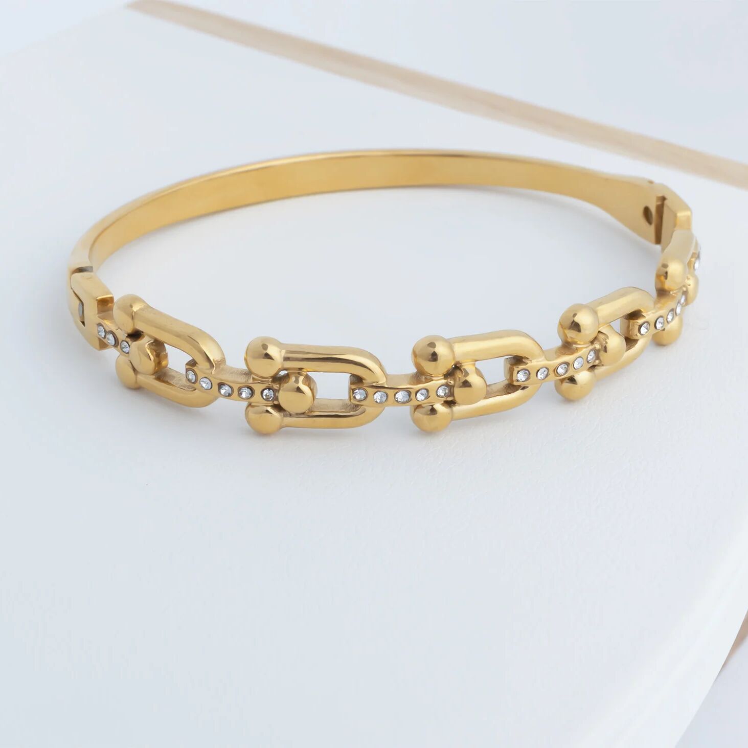 18K Gold PVD Stainless Steel Stone Hardware Bangle Bracelet