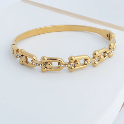 18K Gold PVD Stainless Steel Stone Hardware Bangle Bracelet
