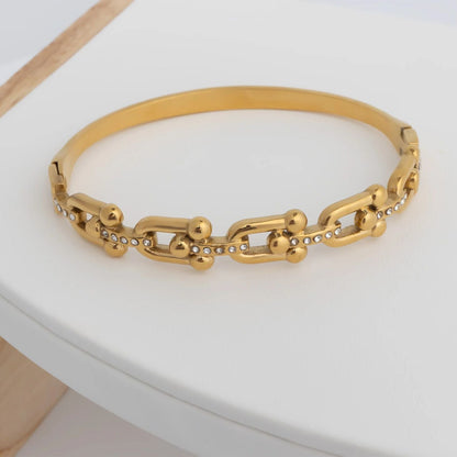 18K Gold PVD Stainless Steel Stone Hardware Bangle Bracelet