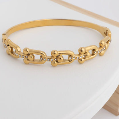 18K Gold PVD Stainless Steel Stone Hardware Bangle Bracelet