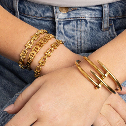 18K Gold PVD Stainless Steel Stone Hardware Bangle Bracelet