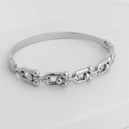 18K Gold PVD Stainless Steel Stone Hardware Bangle Bracelet