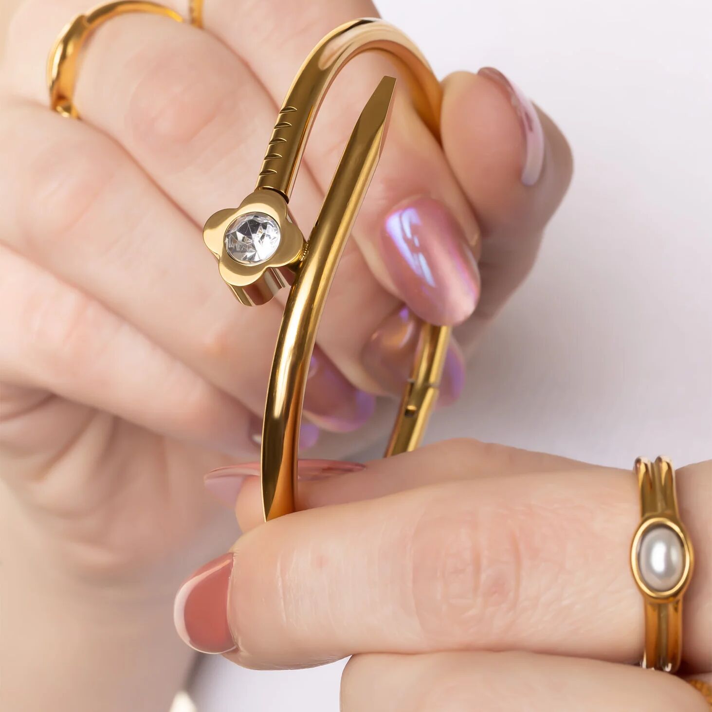 18K Gold PVD Stainless Steel Bangle Bracelet Bundle