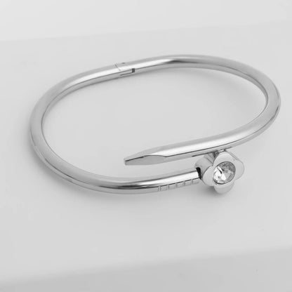 18K Gold PVD Stainless Steel Stone Floral Nail Bangle Bracelet