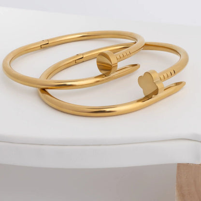 18K Gold PVD Stainless Steel Nail Bangle Bracelet