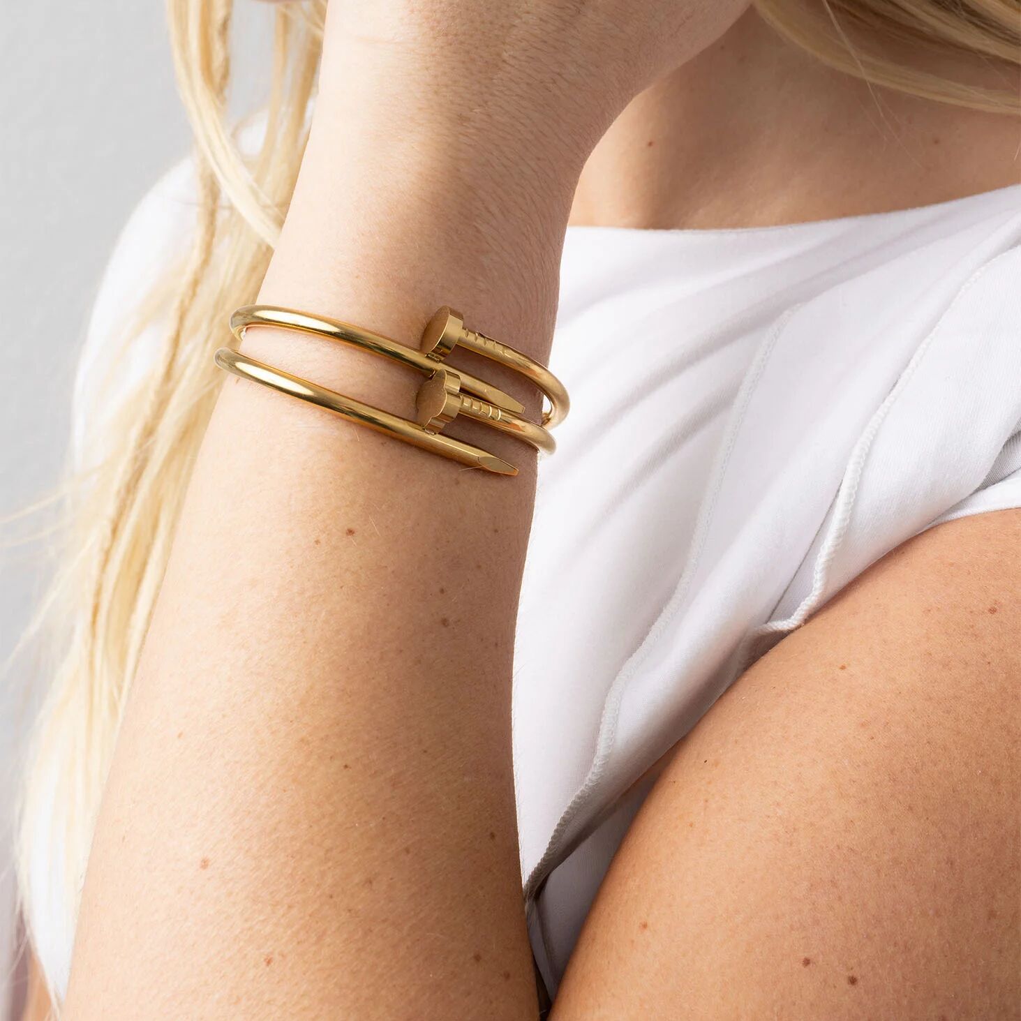 18K Gold PVD Stainless Steel Bangle Bracelet Bundle