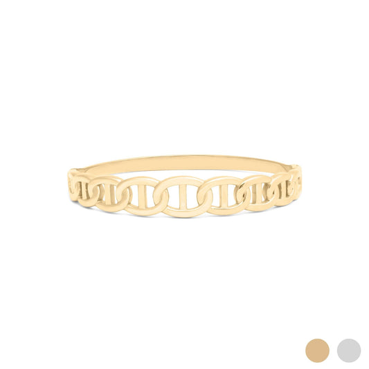 Gold chain-style ring on a white background
