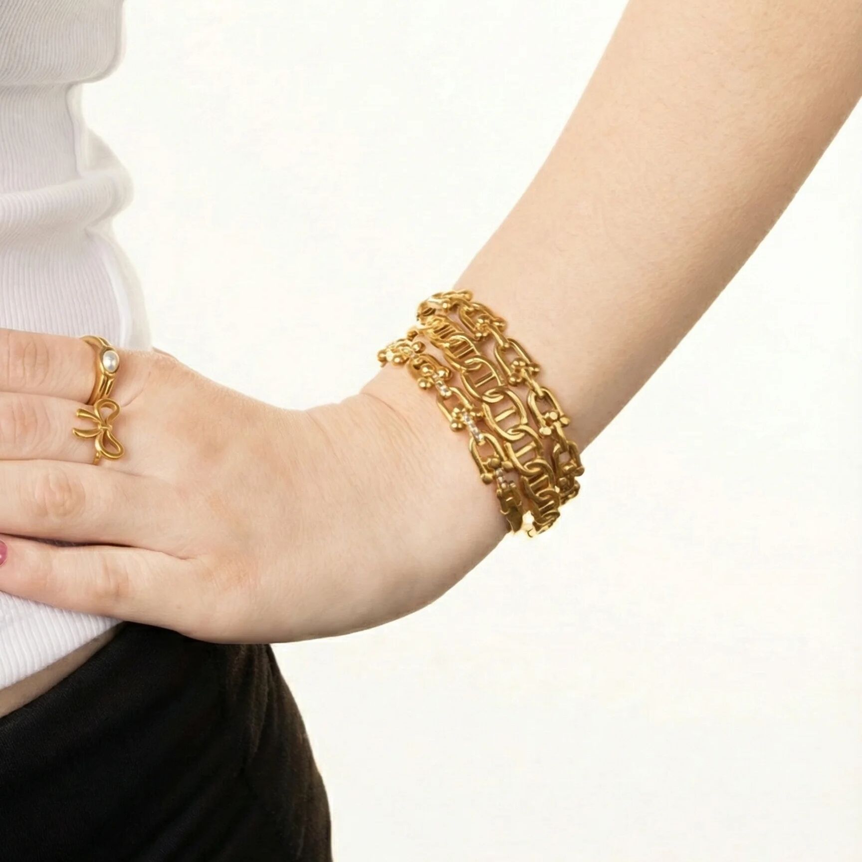 18K Gold PVD Stainless Steel Oval Chain Bangle Bracelet