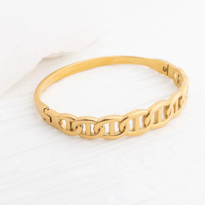 18K Gold PVD Stainless Steel Oval Chain Bangle Bracelet