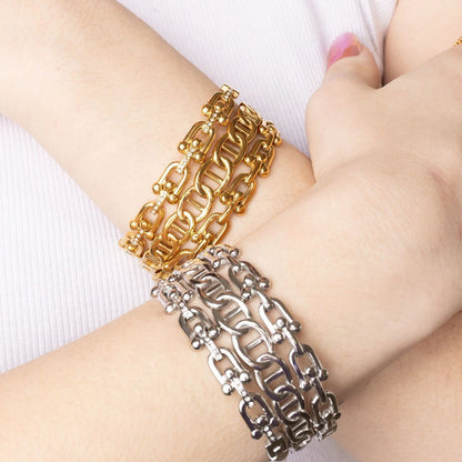 18K Gold PVD Stainless Steel Oval Chain Bangle Bracelet