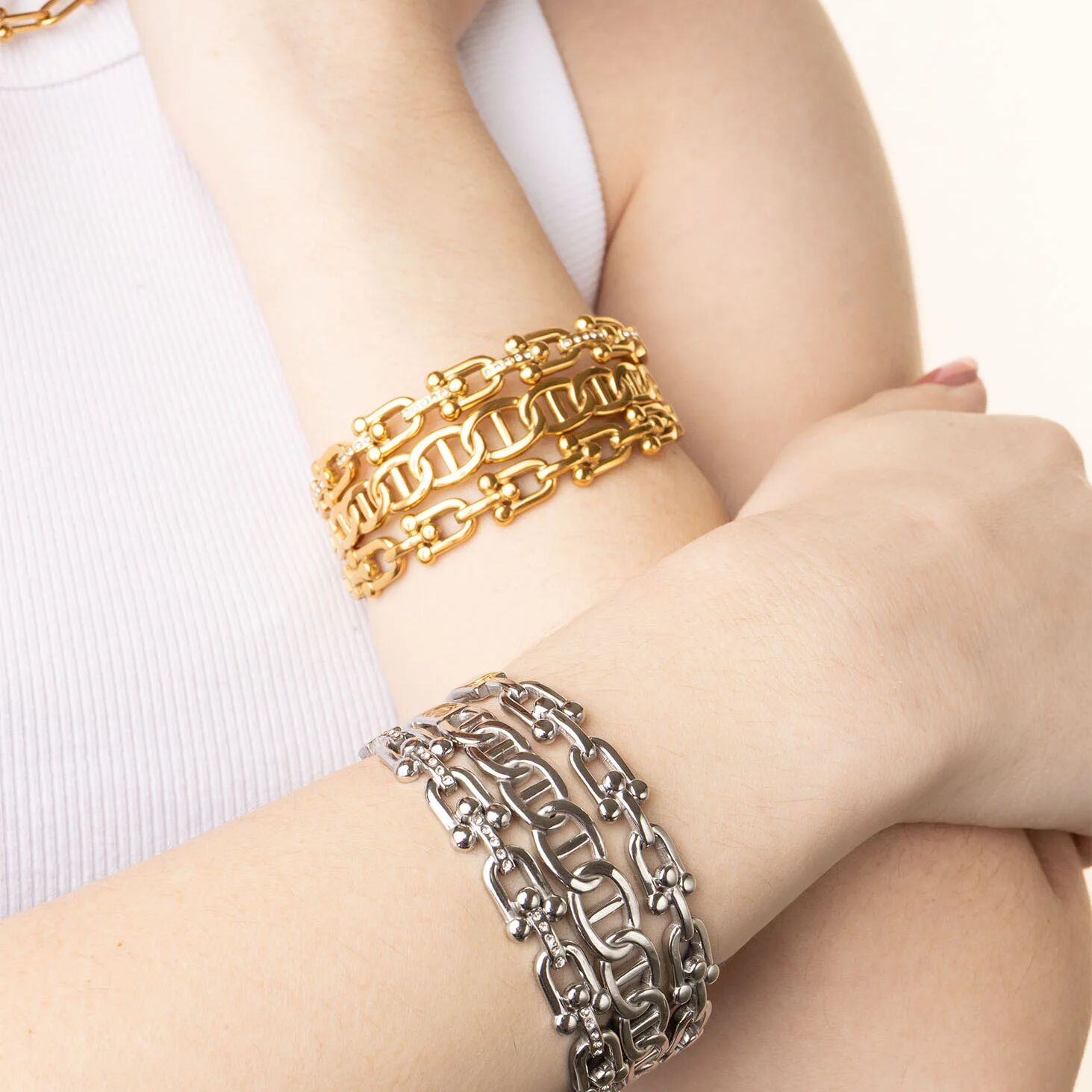 18K Gold PVD Stainless Steel Oval Chain Bangle Bracelet