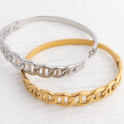 18K Gold PVD Stainless Steel Oval Chain Bangle Bracelet