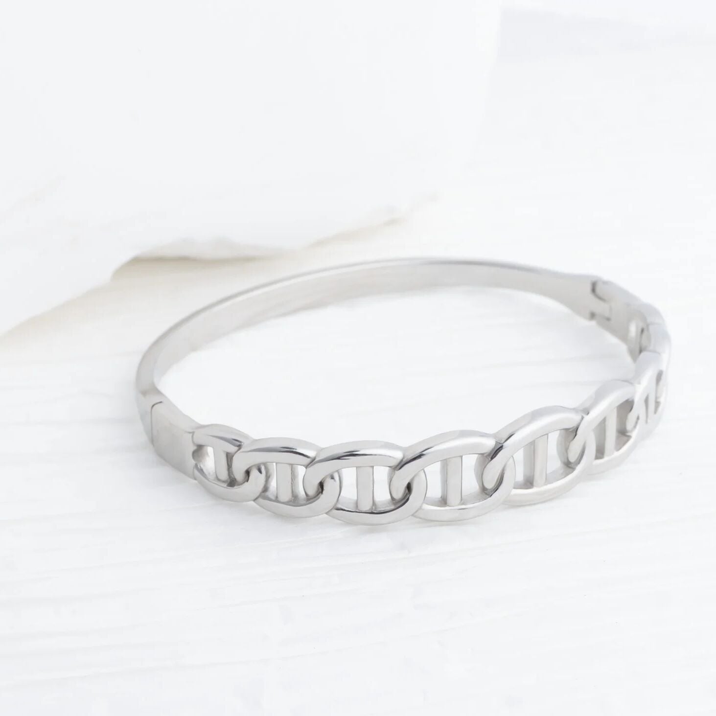 18K Gold PVD Stainless Steel Oval Chain Bangle Bracelet