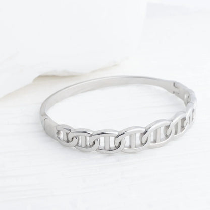 18K Gold PVD Stainless Steel Oval Chain Bangle Bracelet