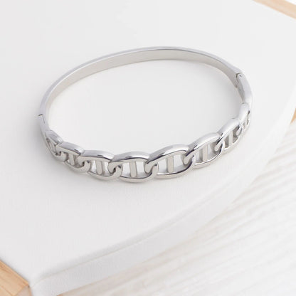 18K Gold PVD Stainless Steel Oval Chain Bangle Bracelet
