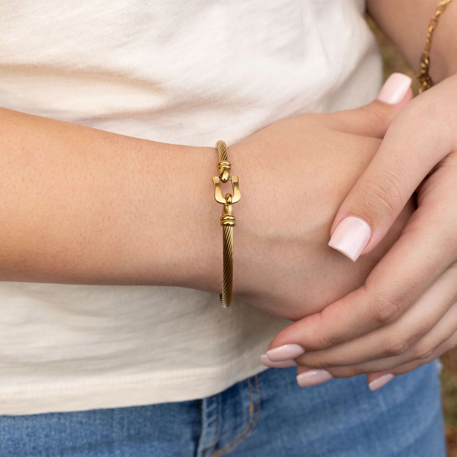 18K Gold PVD Stainless Steel Buckle Clasp Bangle Bracelet