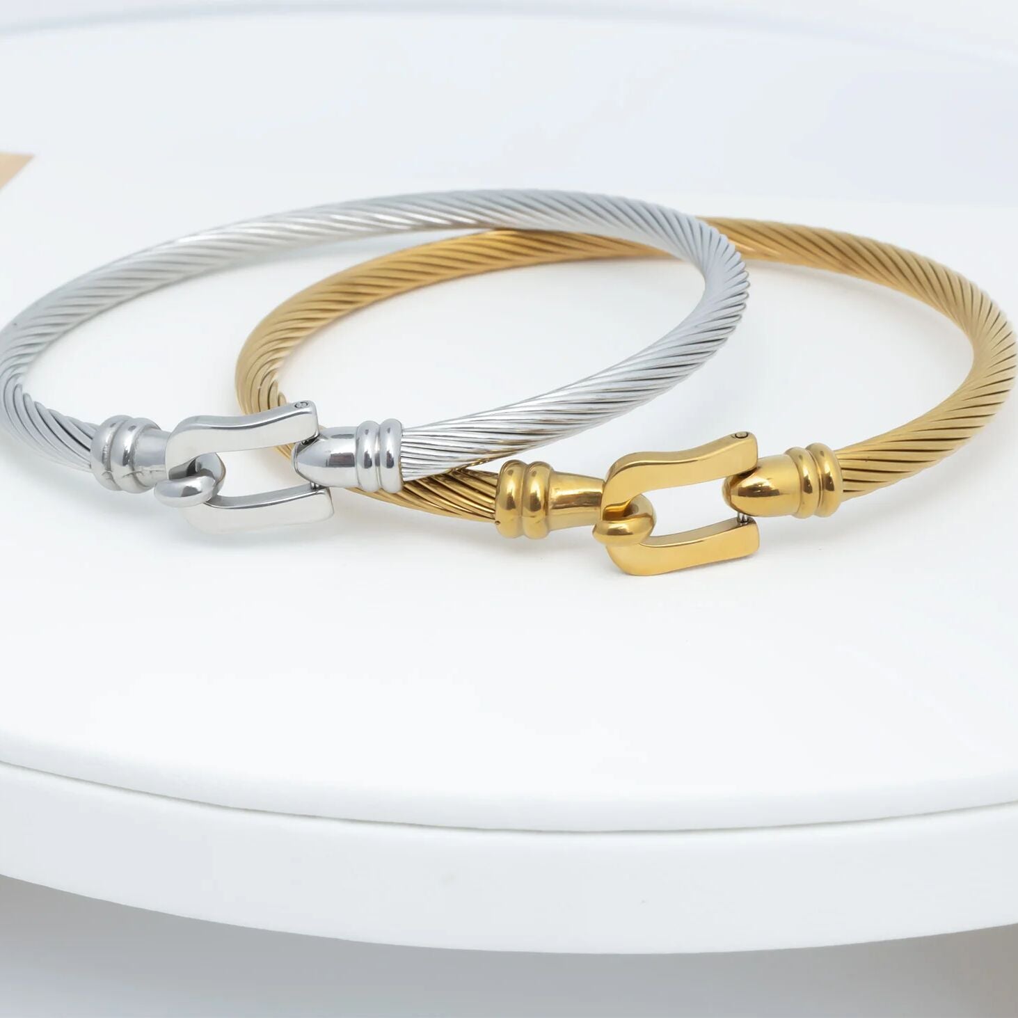 18K Gold PVD Stainless Steel Buckle Clasp Bangle Bracelet